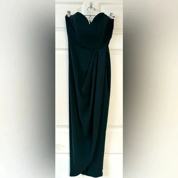 Shona Roy U Wire Strapless Bustier Tulip Midi Dress in Seaweed Green Size 4 - Picture 3 of 8